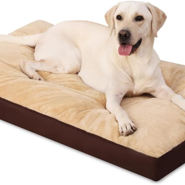 Dog Crate Bed Waterproof Deluxe Plush Dog Beds with Removable Washable Cover Anti-Slip Bottom Pet Sleeping Mattress for Large, Medium, Jumbo, Small Dogs, 35 x 22 inch, Brown