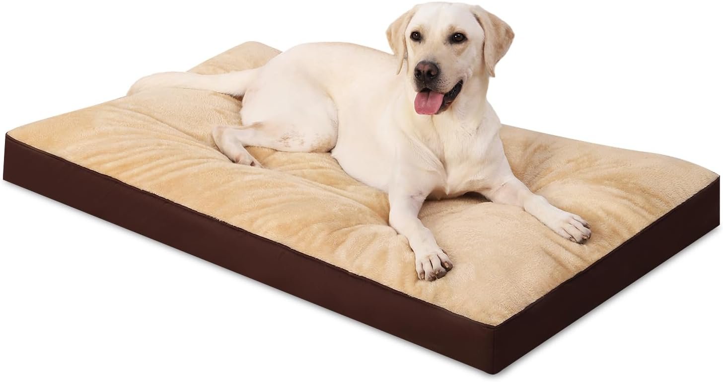 Dog Crate Bed Waterproof Deluxe Plush Dog Beds with Removable Washable Cover Anti-Slip Bottom Pet Sleeping Mattress for Large, Medium, Jumbo, Small Dogs, 35 x 22 inch, Brown