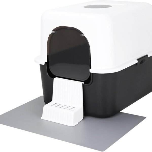 Cat Litter Box with Lid, Fully Enclosed Splash-Proof and Leak-Proof Urine High Edge and Odorless Cat Litter Box, Easy to Installation and Clean (Black with Pedal(S))