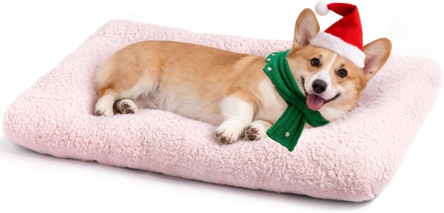 Dog Bed Comfy Dog Crate Beds Plush Pet Sleeping Mat Washable Pets Mattress Anti-Slip Crate Mat Soft Kennel Pad for Medium, Small Dogs Cats Breeds, 29" x 21", Pink