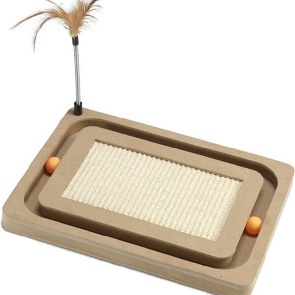 Cat Scratcher,Sisal Scratching Board with Track Ball Interactive Toy and Swing Feather Toys for Indoor Cats and Kittens,Large Heavy Durable