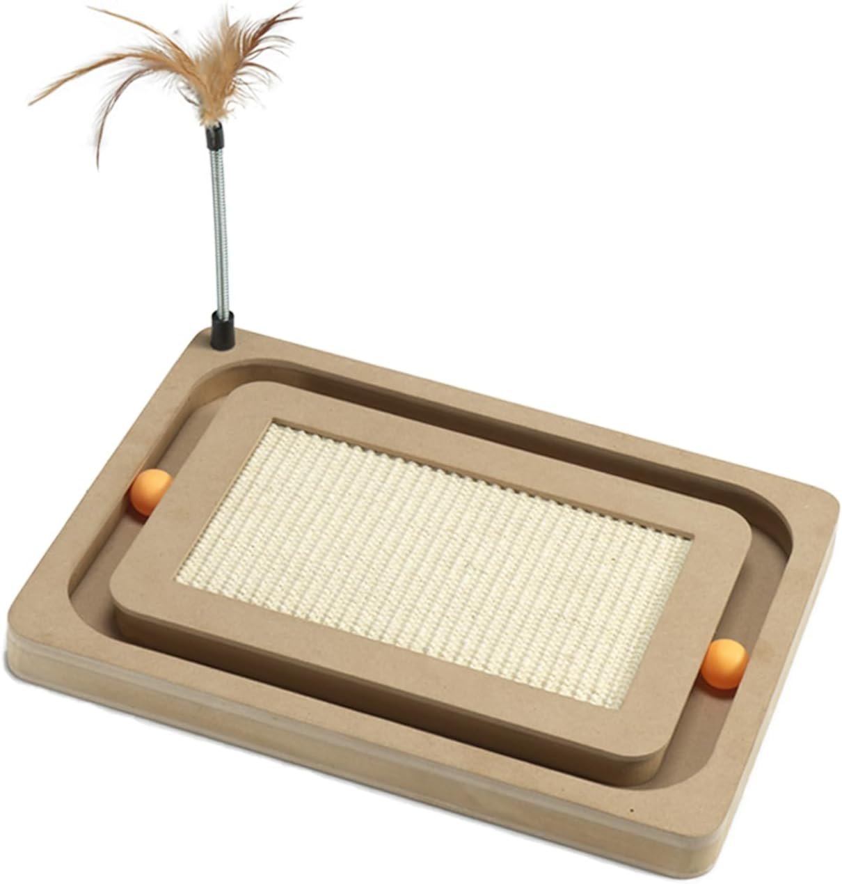 Cat Scratcher,Sisal Scratching Board with Track Ball Interactive Toy and Swing Feather Toys for Indoor Cats and Kittens,Large Heavy Durable