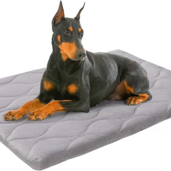 Dog Crate Pad for Large Dogs, Washable & Detachable Kennel Mat, Anti-Slip Soft Fluffy Puppy Bed for Crate, Cage, and Car Travel, Cozy Sleeping Mattress, 48x30 Inches, Gray