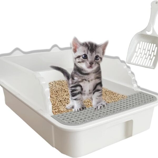 Open Cat Litter Box with High Side,Anti-Splashing Cats Litter Pan,Kitten Toilet with Litter Sifting Scoop,Semi-Enclosed Removable Kittens Litter for Boxes Easy to Clean No Odor 11×17×7 inches