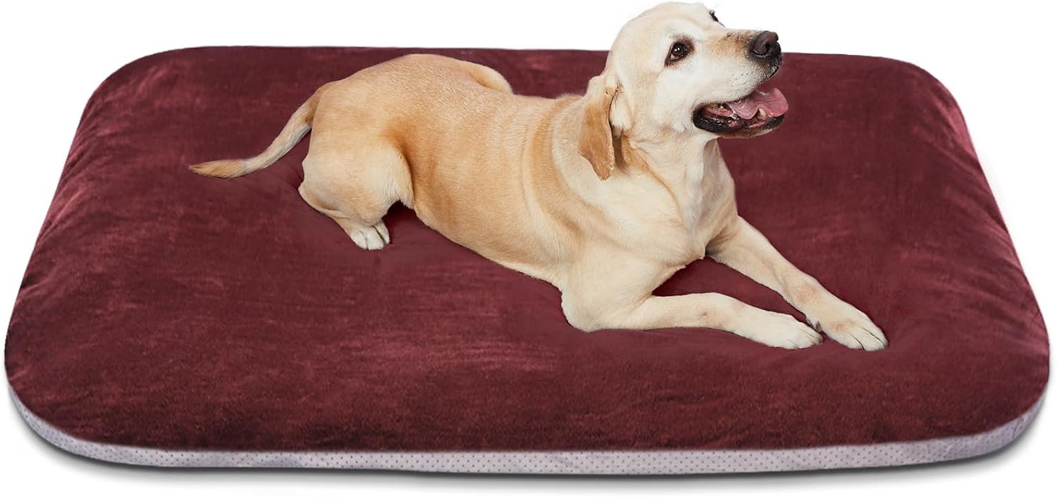 Super Soft Large Dog Bed, 39 Inches Orthopedic Foam Pet Beds with Anti Slip Bottom, Dog Sleeping Mattress with Removable and Washable Cover, Burgundy L,39'' X 33.5'' X 3.7''