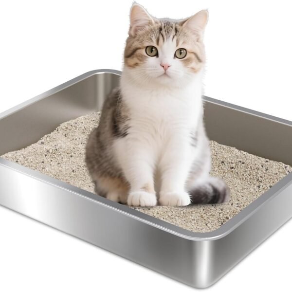 Stainless Steel Litter Box,Small to Medium Litter Box for Kitten 17.7" x 13.7" x 4",Easy Clean Non Stick Easy Entry No Smell Metal Litterbox for Kitty Senior Cat/Rabbits