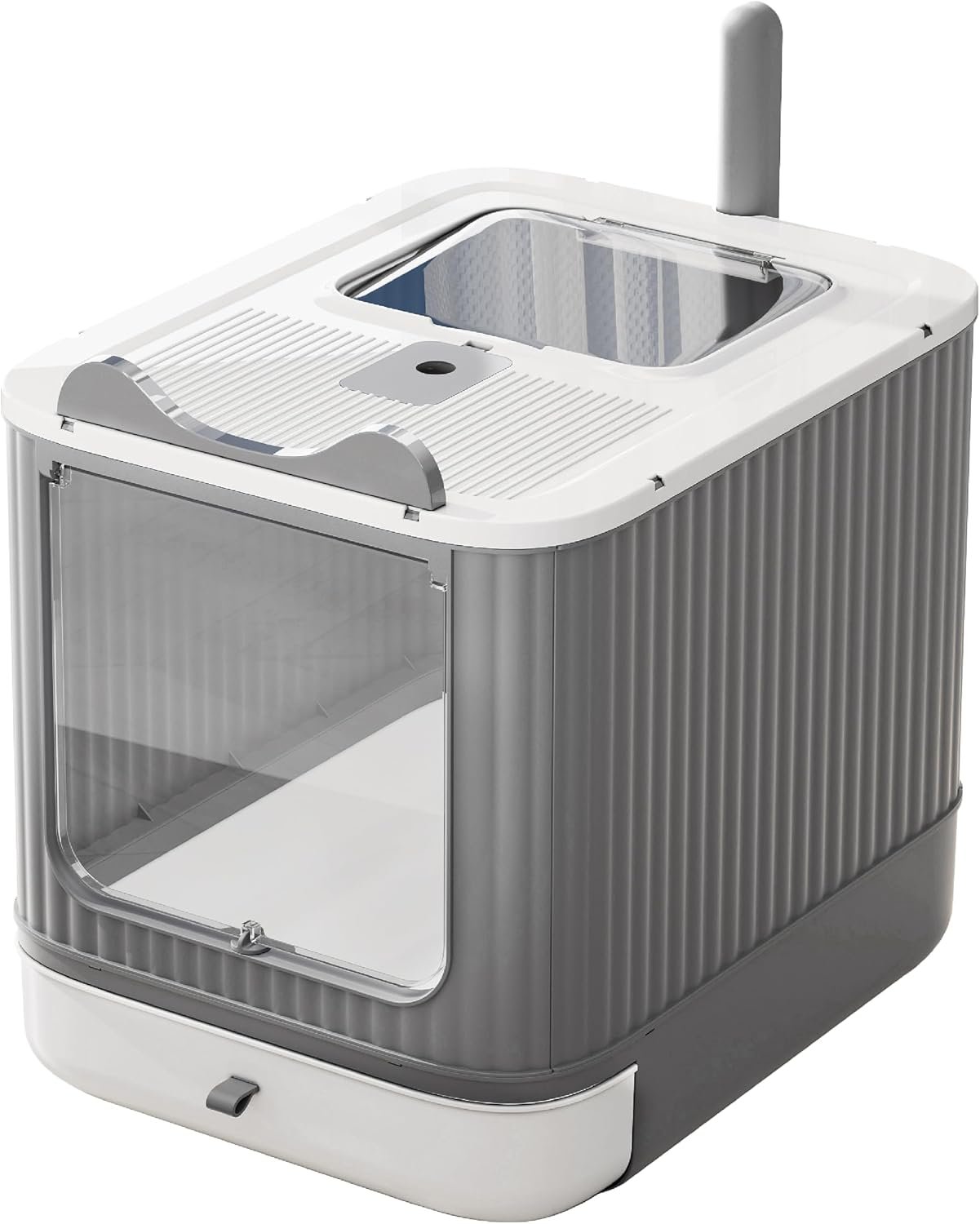 Upgraded Fully Enclosed Cat Litter Box with Lid, Covered Cat Box Enclosure, Anti-Splashing Easy to Clean Kitty Litter Boxes with Drawer, 3 Modes can Use from Kitten to Adult(White&Grey)
