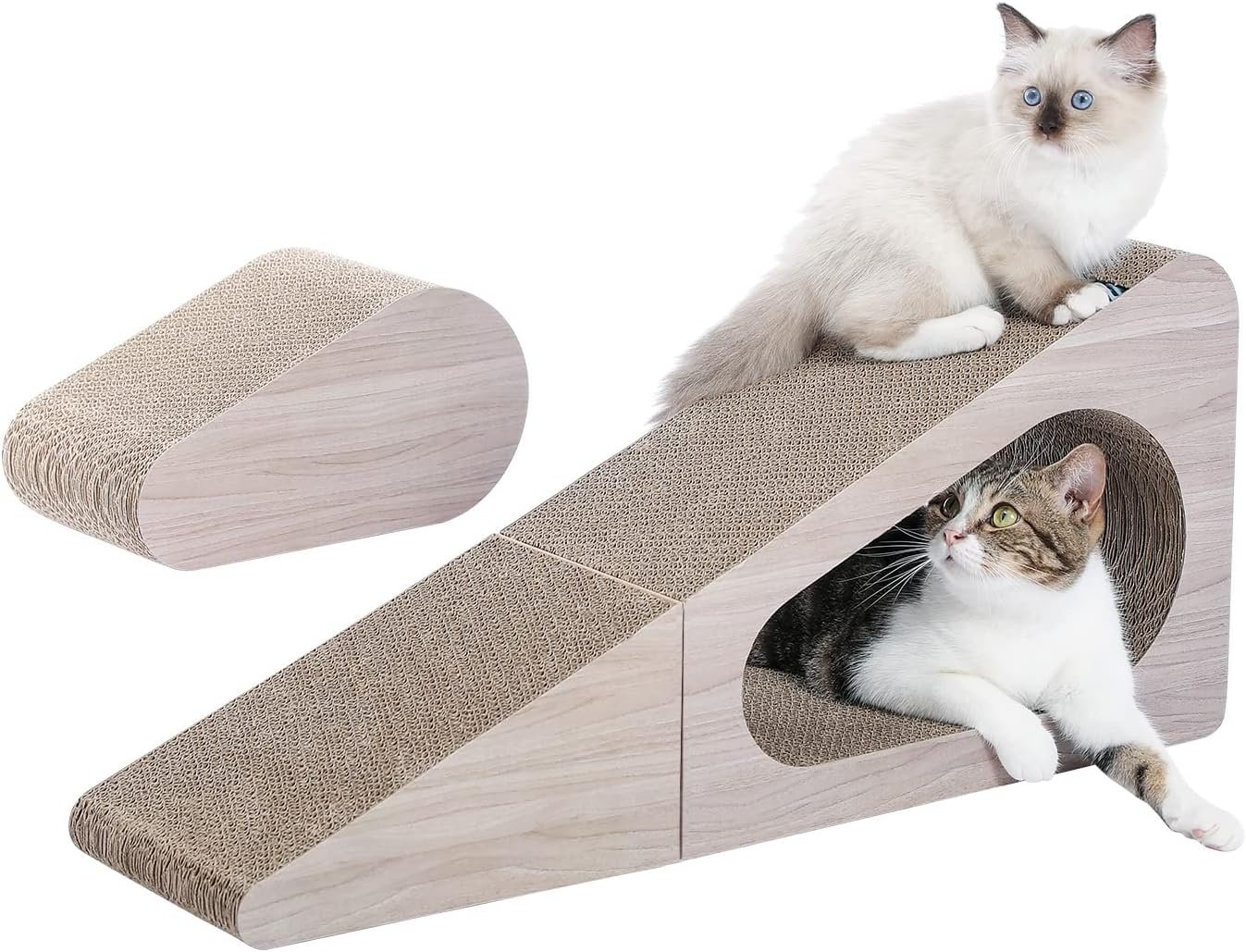Cat Scratcher, Triangle Cardboard Cat Scratcher 28.3” Large Scratch Pad 2 in 1 Cat Tunnel Scratcher with Interactive Toy Balls for Indoor Cats