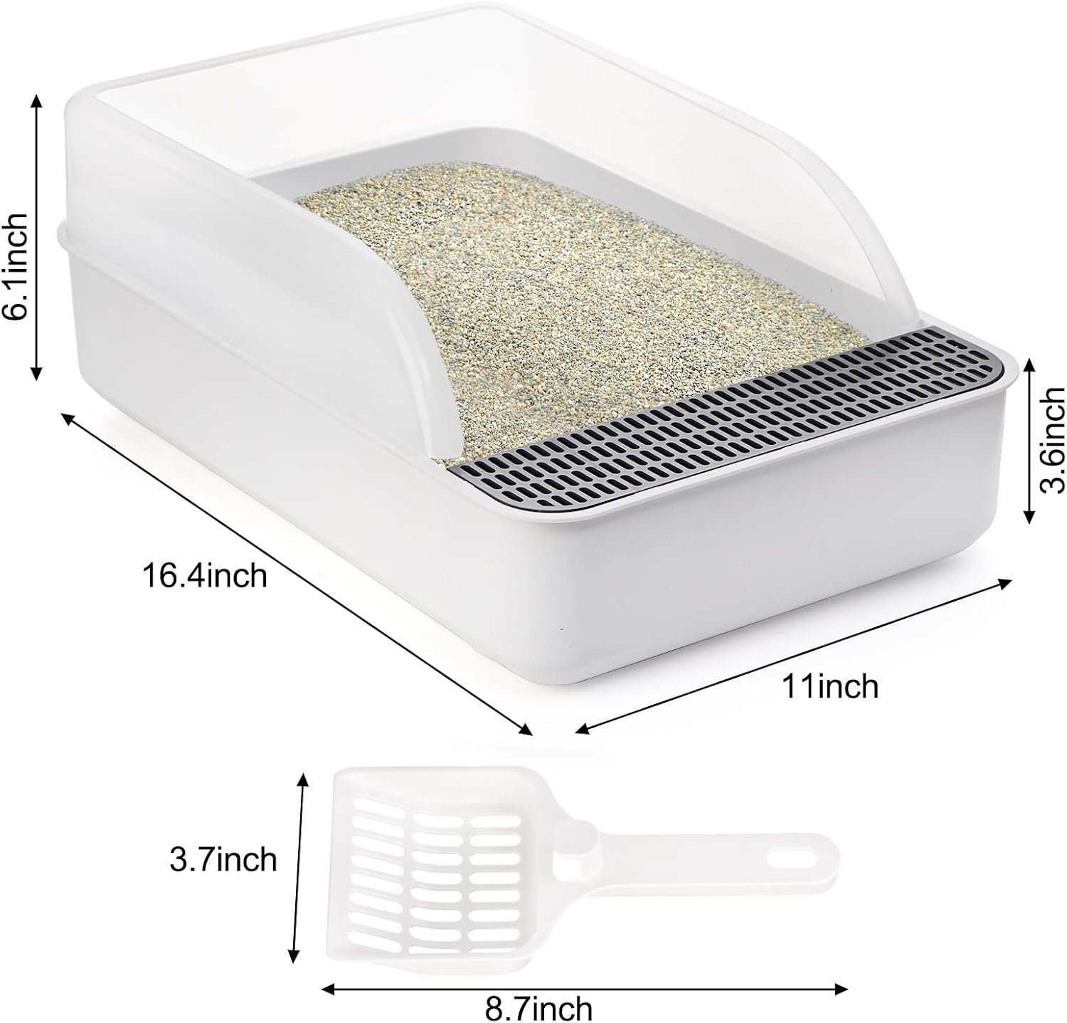 Open Top Cat Litter Box with High Side, Anti-Splashing Cats Litter Pan with with Litter Sifting Scoop, Semi-Closed Detachable Cat Cleaning Basin Kitten Toilet for Small Animal/Rabbit