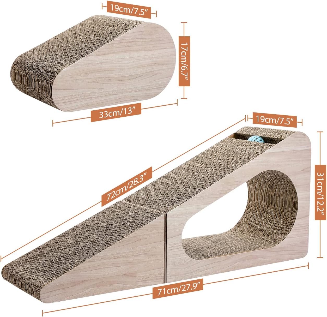 Cat Scratcher, Triangle Cardboard Cat Scratcher 28.3” Large Scratch Pad 2 in 1 Cat Tunnel Scratcher with Interactive Toy Balls for Indoor Cats