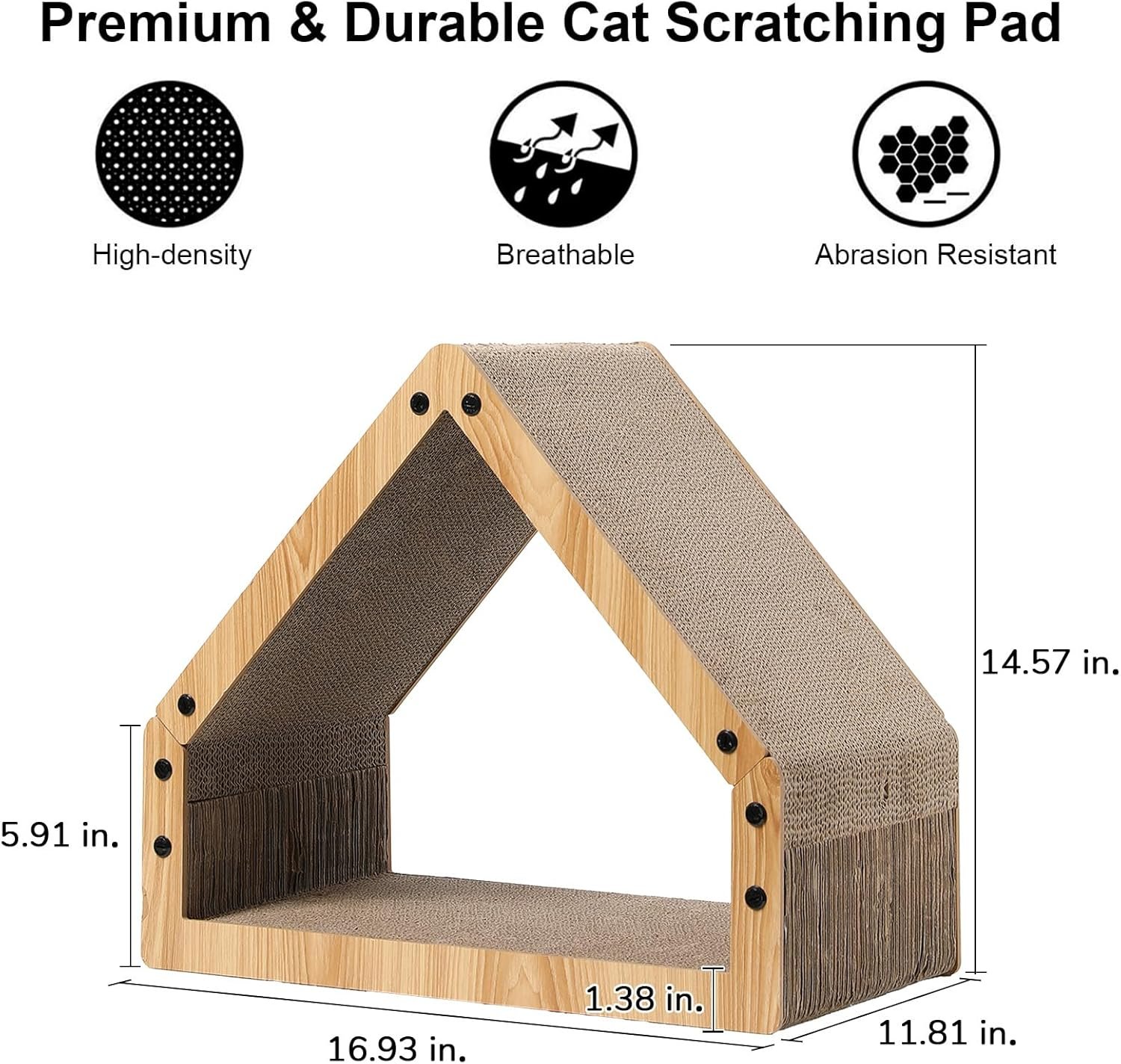 Cat Scratcher House, Cozy Cardboard Design, Safe and Secure for Kittens, Eco-Friendly, 16.14 in Bevelled Surface, Maximum Load Capacity 22 Lbs