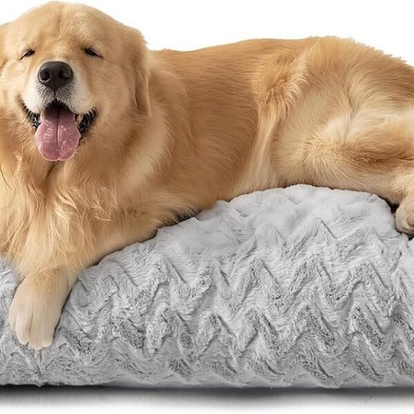 Washable Dog Crate Bed for Large Dogs, Fluffy Pet Kennel Pad Reversible for Doggie and Cats, Plush Faux Fur Pet Sleeping Mattress Mat, 35" x 23"x 3.5", Grey