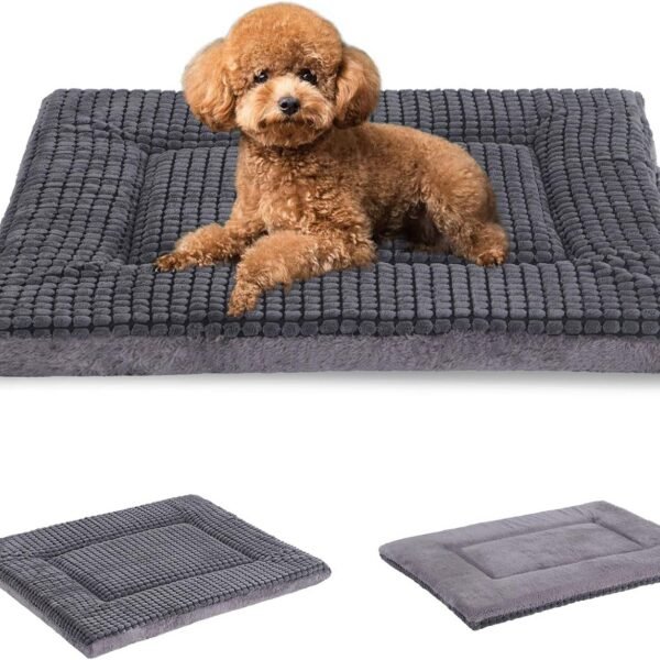 Reversible Dog Crate Pad, Memory Foam Pet Bed Mat, Soft Warm Machine Washable Sleeping Kennel Mattress for Small Medium Dogs XH079 (24''x18''x1.6'',Light Grey)