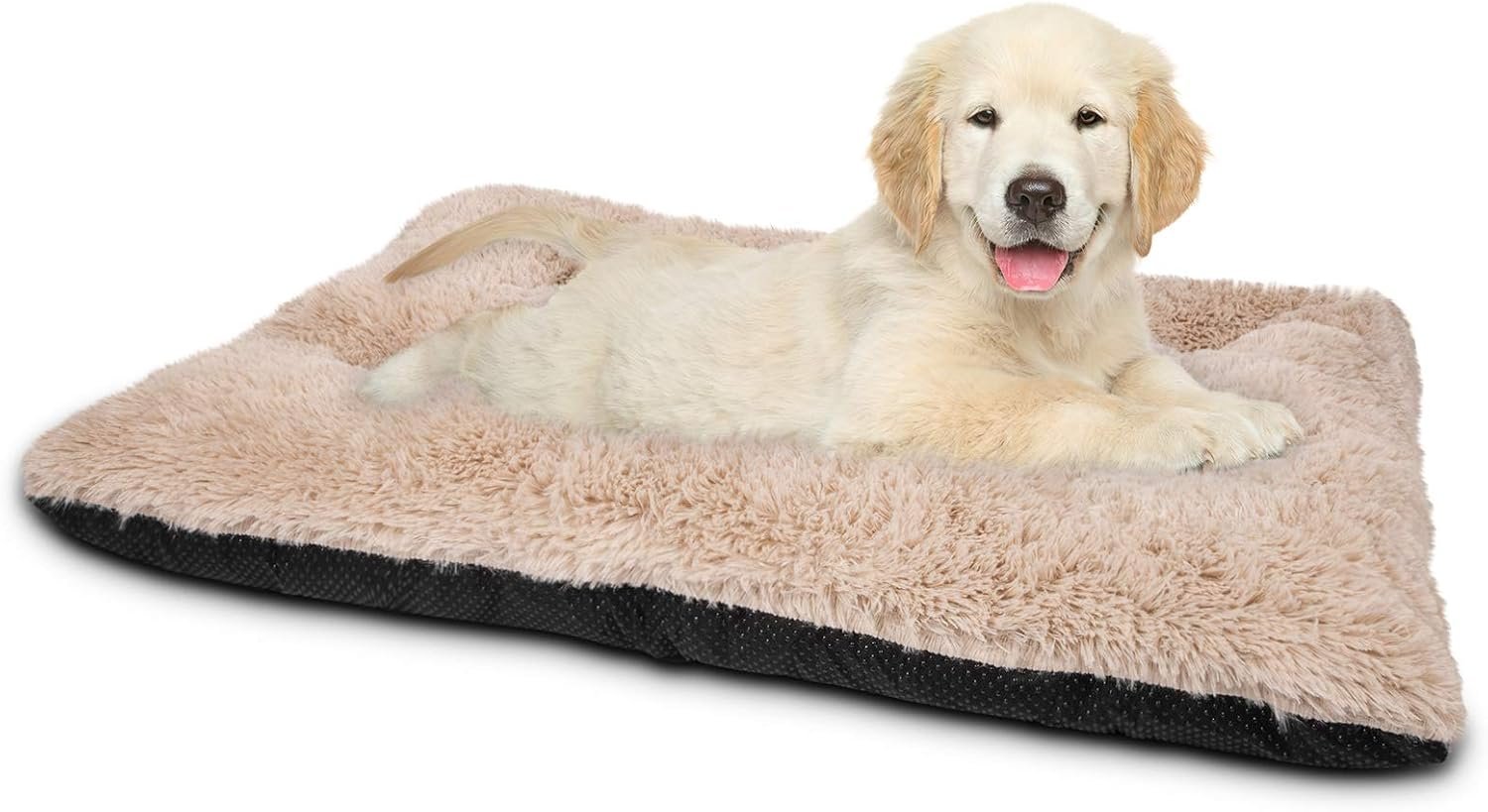 Dog Bed Crate Pad, Deluxe Plush Washable Dog Beds Fulffy Soft Kennel Pad Anti-Slip Pet Sleeping Mat for Small Dogs,23" x 18", Beige