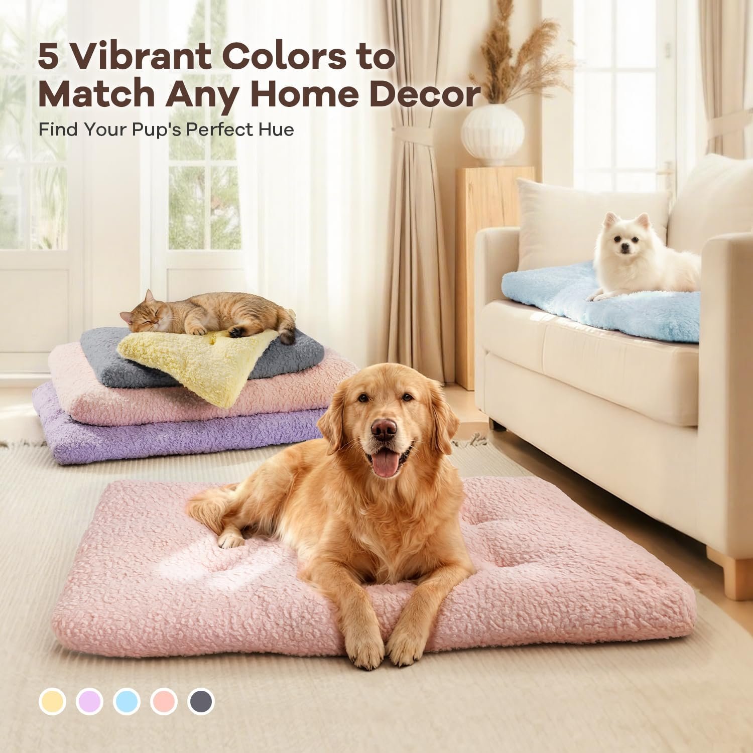 Dog Bed Comfy Dog Crate Beds Plush Pet Sleeping Mat Washable Pets Mattress Anti-Slip Crate Mat Soft Kennel Pad for Medium, Small Dogs Cats Breeds, 29" x 21", Pink