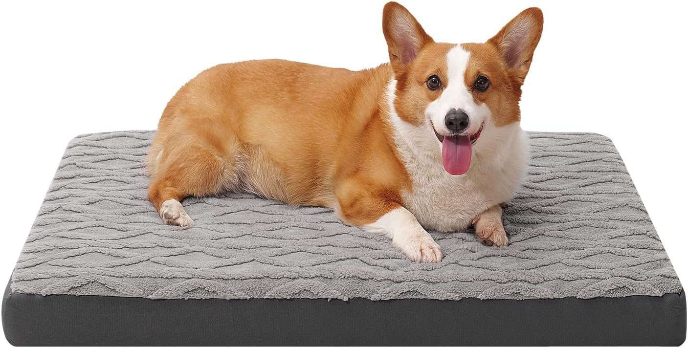 Orthopedic Dog Crate Bed – Waterproof Plush Pet Mattress with Removable Washable Cover, Non-Slip Bottom, Big Memory Foam Dog Bed for Crate, 36x27 Inch, Grey