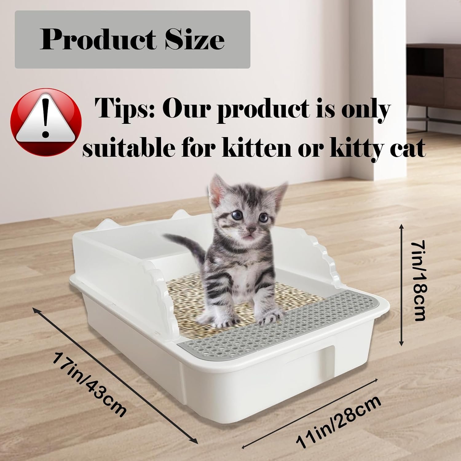 Open Cat Litter Box with High Side,Anti-Splashing Cats Litter Pan,Kitten Toilet with Litter Sifting Scoop,Semi-Enclosed Removable Kittens Litter for Boxes Easy to Clean No Odor 11×17×7 inches