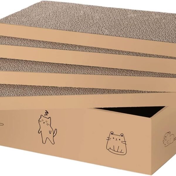 4 Packs in 1 Cat Scratch Pad with Box, Cat Scratcher Cardboard,Reversible,Durable Recyclable Cardboard, Suitable for Cats to Rest, Grind Claws and Play with Scratch Box