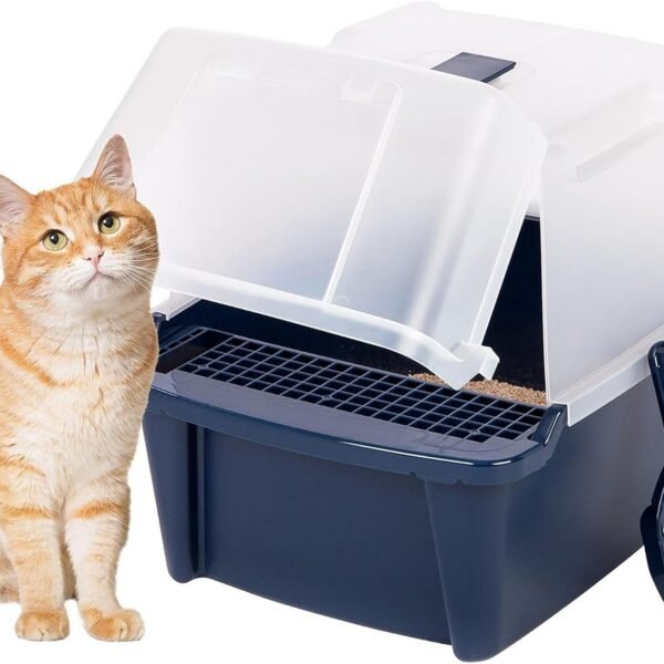 Cat Litter Box, Litter Box Enclosure with Scoop, Split Hood and Front Door Flap, Covered Kitty Litter Box for Privacy, Portable, Easy to Clean, Navy