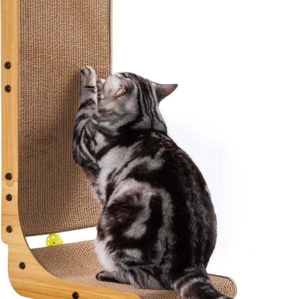 Shape Cat Scratcher, 26.8 Inch Cat Scratchers for Indoor Cats, Protecting Furniture Cat Scratch Pad, Cardboard Cat Scratching with Ball Toy, Catnip, Large