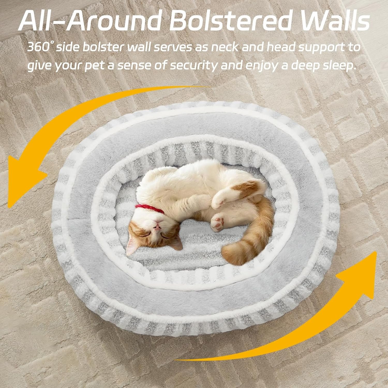 Pet Round Bed - Washable Non-Slip Soothing Sleep Dog Cat Bed