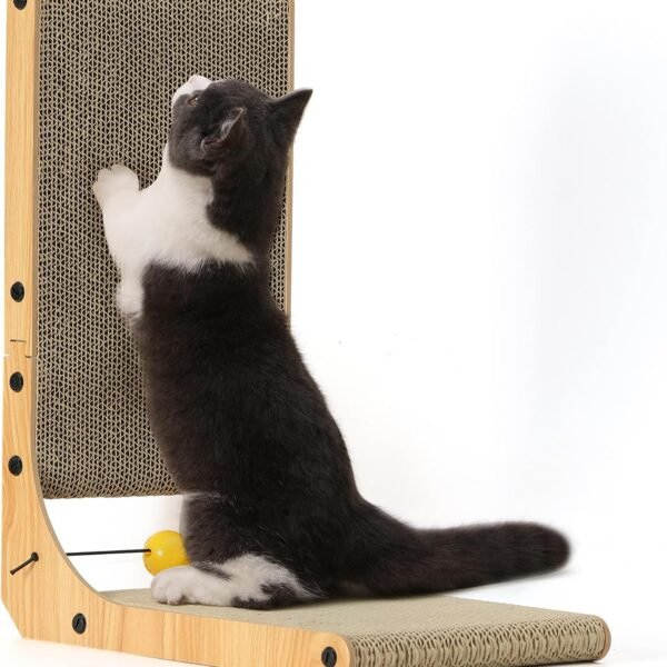 Cat Scratcher, 18.9 Inch L Shape Cat Scratch Pad, Vertical Cat Scratcher Wall Mounted, Cat Scratching Cardboard with Ball Toy for Indoor Cats