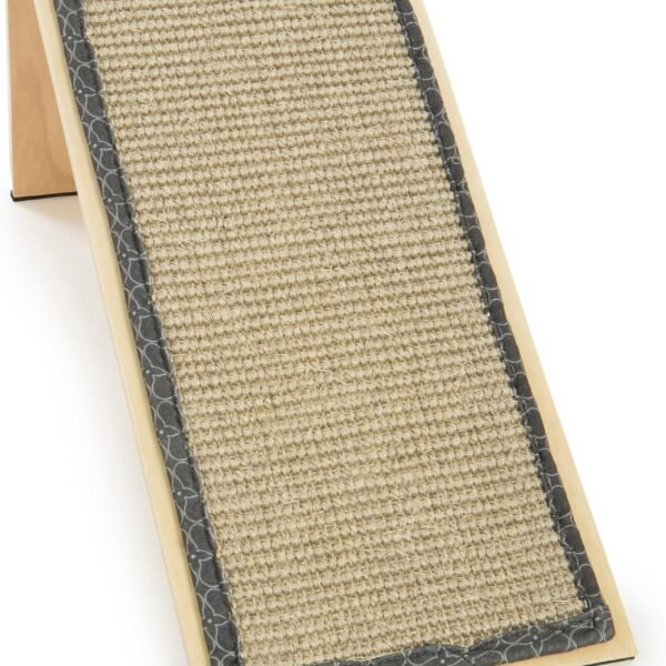 Sisal Angle Ramp Cat Scratcher for Indoor Cats & Kittens, Durable Sisal & Wood Scratching Pad, Includes Catnip, Gray/Taupe