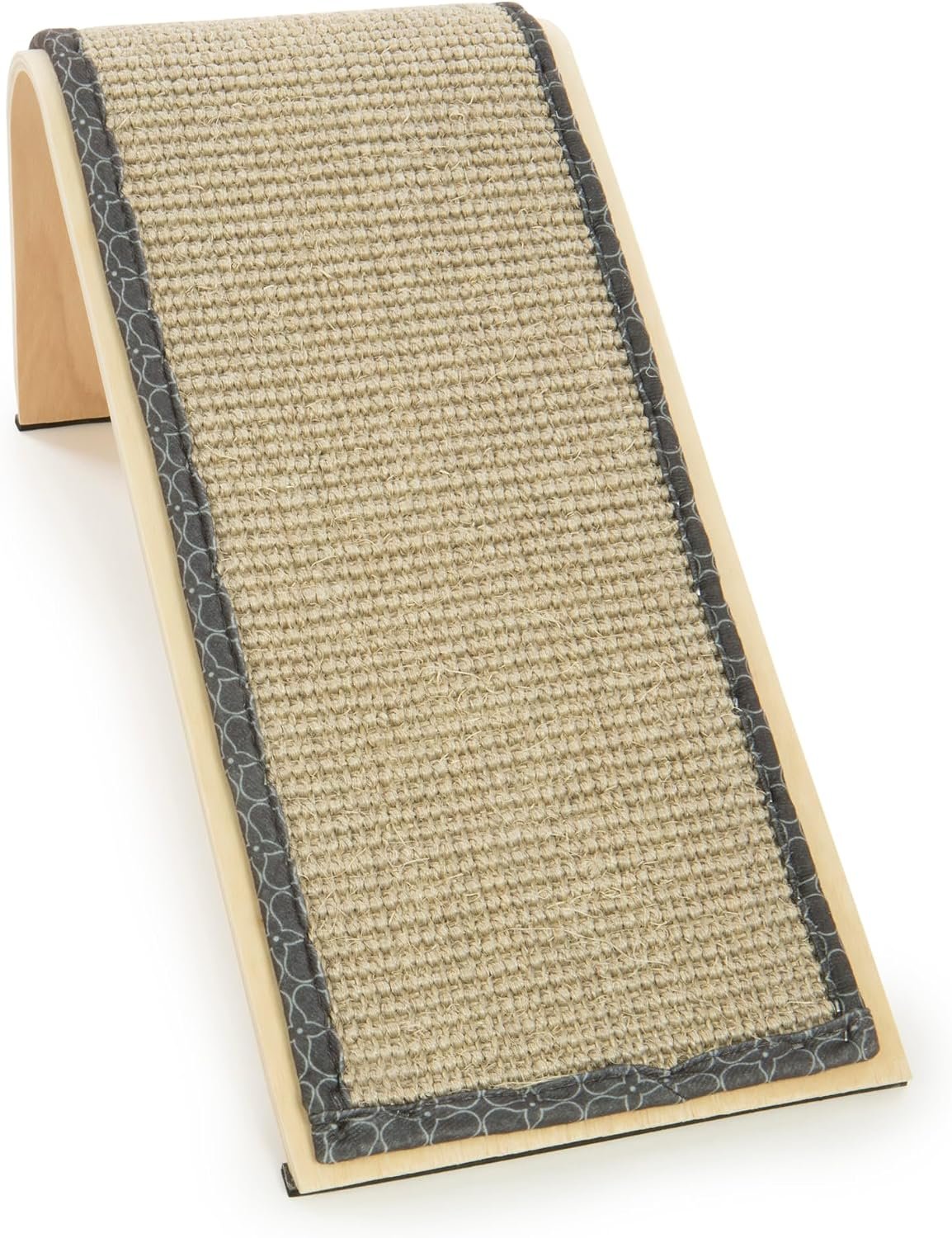 Sisal Angle Ramp Cat Scratcher for Indoor Cats & Kittens, Durable Sisal & Wood Scratching Pad, Includes Catnip, Gray/Taupe