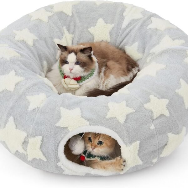Tunnel Toy Pet Round Bed - Washable Round Hide-and-Seek Cat Bed