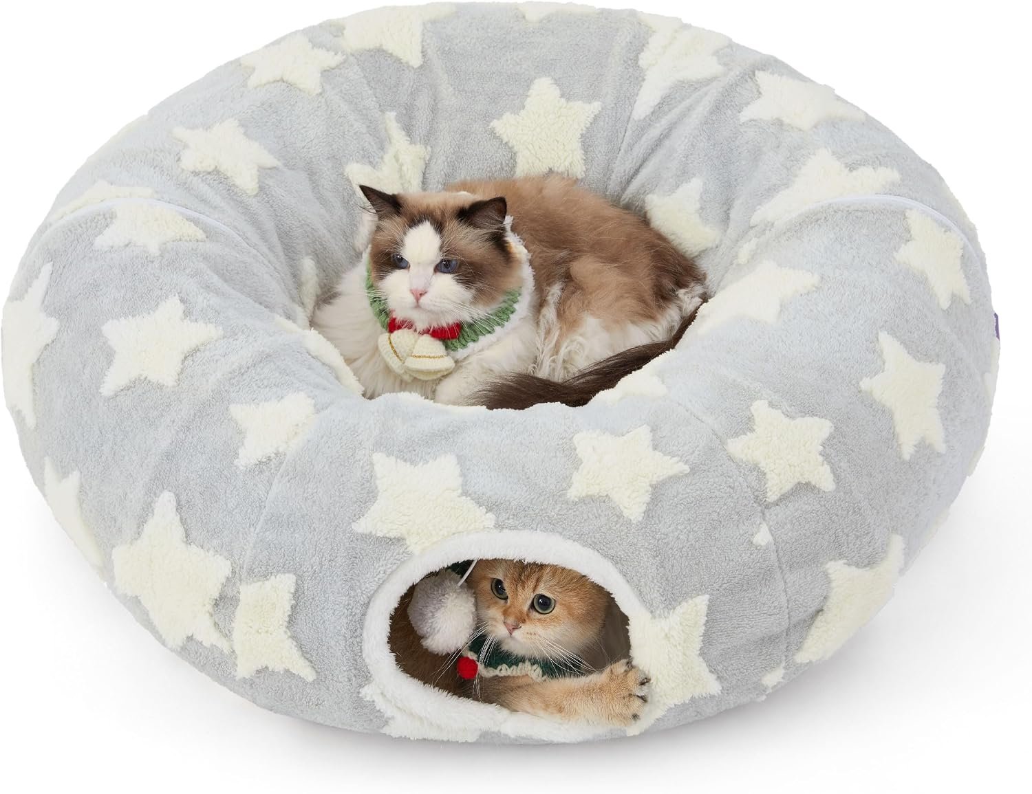 Tunnel Toy Pet Round Bed - Washable Round Hide-and-Seek Cat Bed