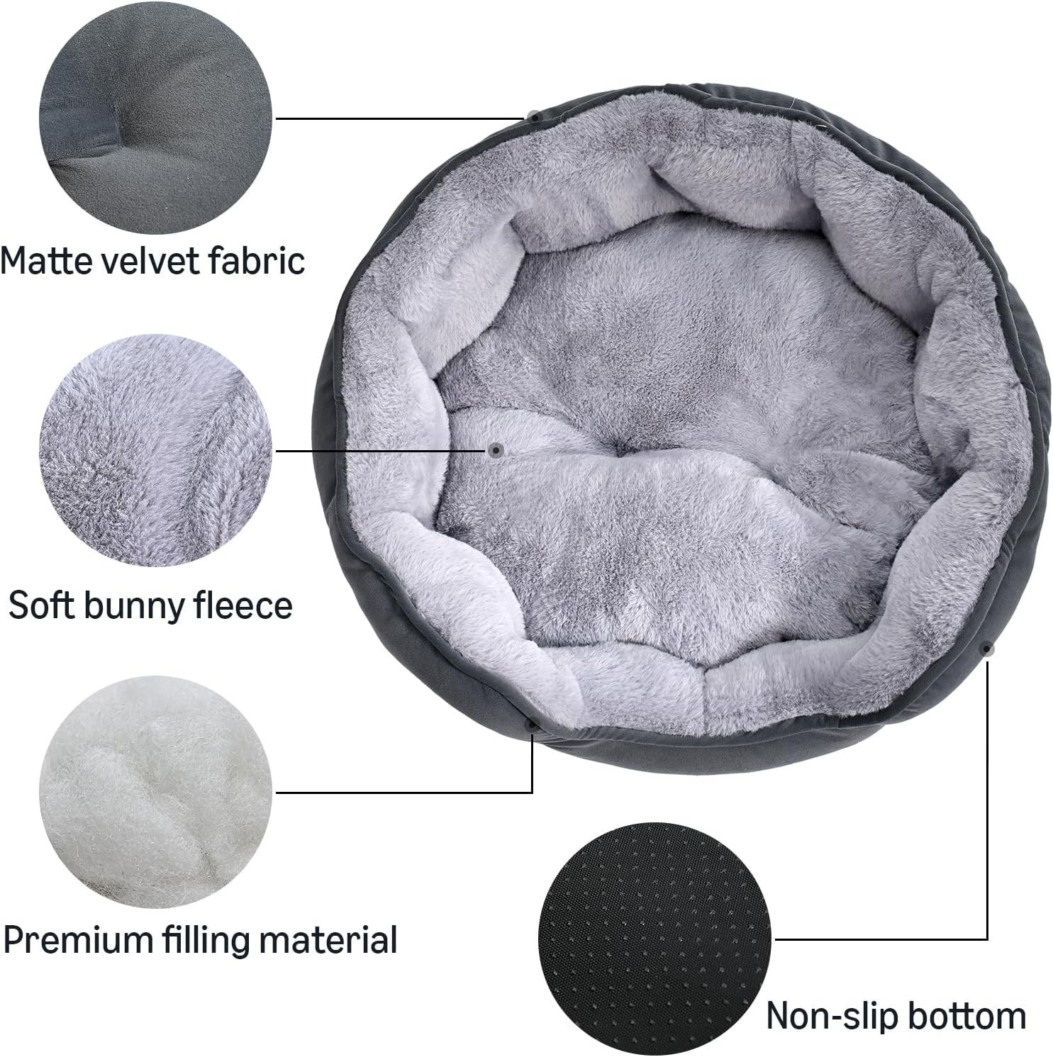 Basic Pet Round Bed - Washable Non-Slip Plush Round Dog Cat Bed