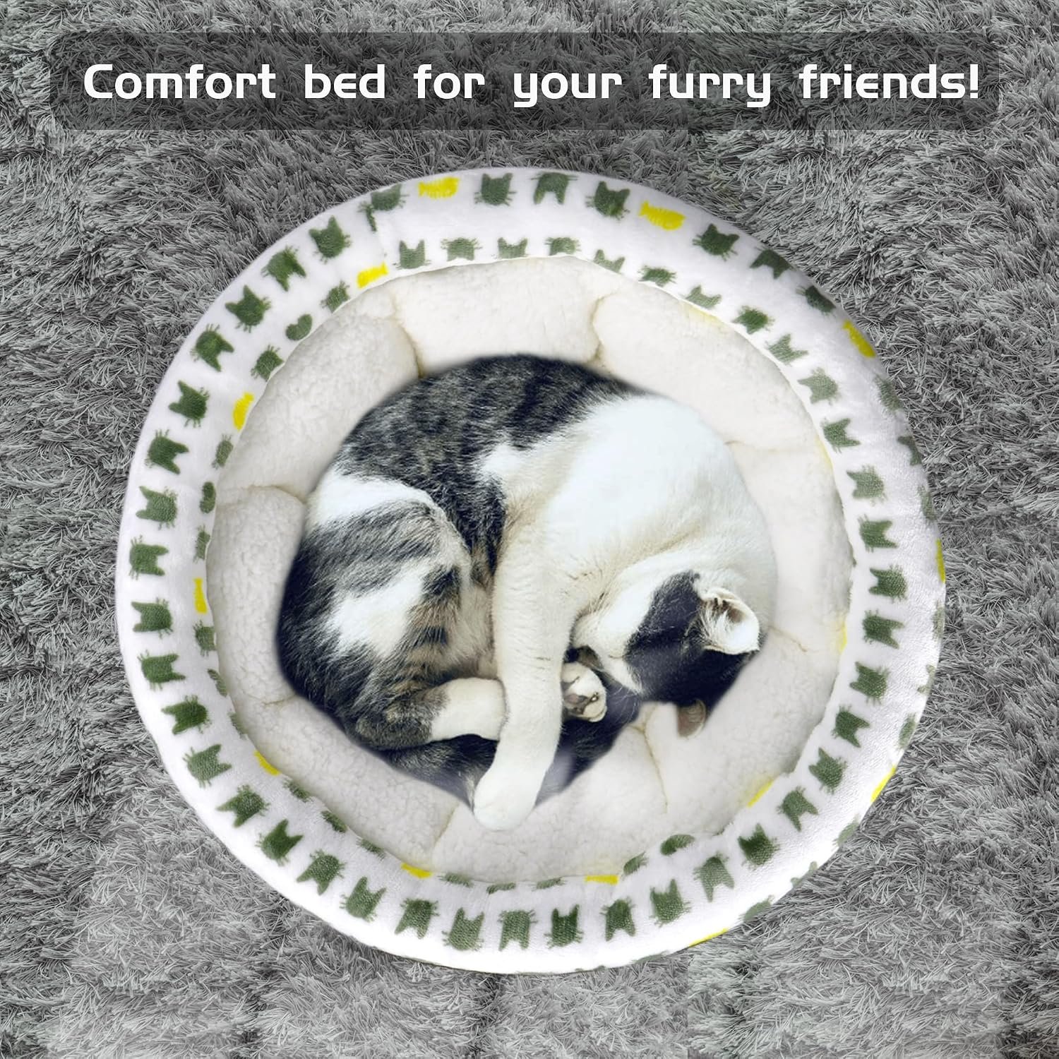 Pet Round Bed - Ultra Soft Fluffy Machine Washable Donut Bed
